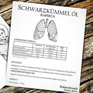 Schwarzkümmelöl Kapseln, 400 Kapseln/ 1000 mg pro Portion / mit Vitamin E - Made in Germany